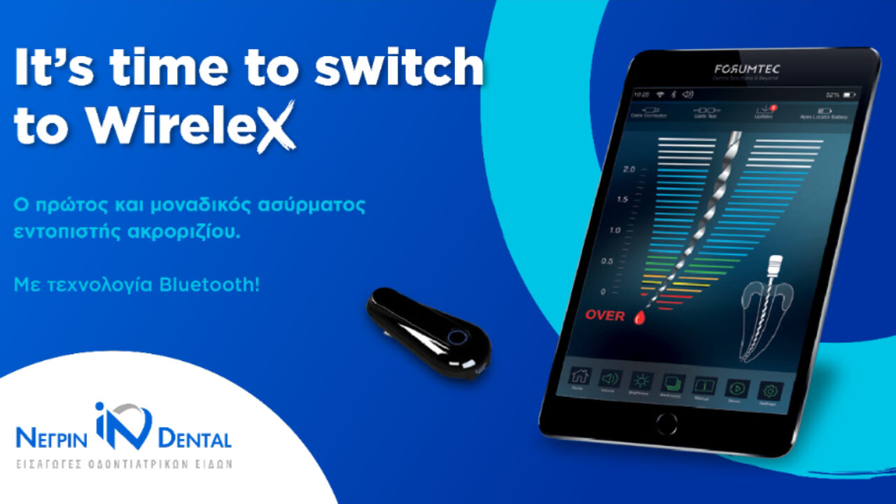 WireleX, ασύρματος εντοπιστής ακροριζίου της ForumTec | NΕΓΡΙΝ ΙΝ Dental